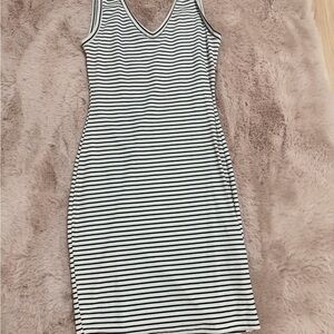 Heart Hips Black & White Striped V-Neck Midi Dress